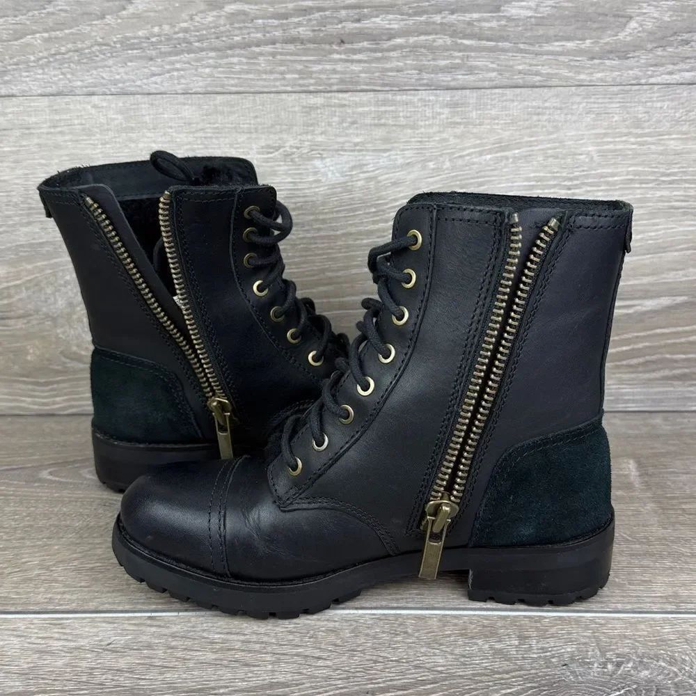 Ugg Kilmer II Exposed Fur Womens Sz 5.5 Black Leather Zip Lace 8-Eye Combat Boot - Picture 11 of 14